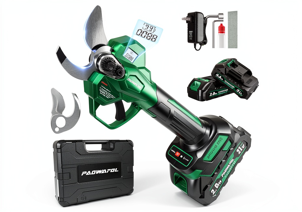 Installing PAOWAFOL Electric Pruning Shears SK5 Blade Cordless Garden on a wooden desk