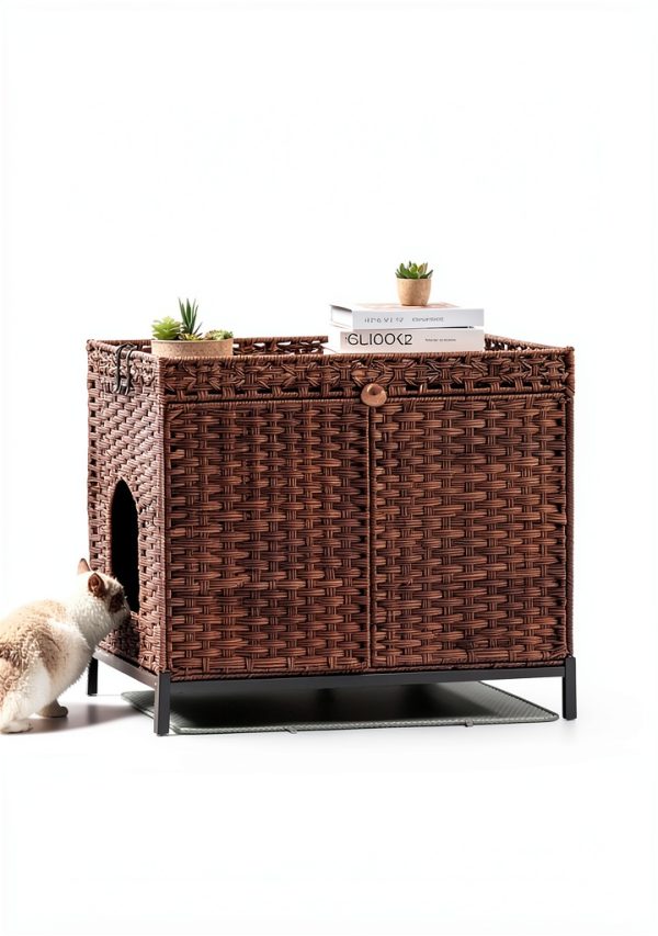 SETVSON Cat Litter Box Enclosure Rattan Furniture Large Size-1