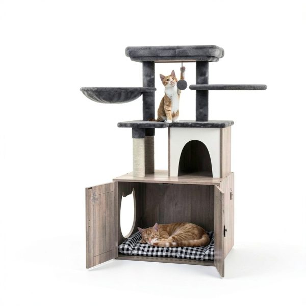 HavenlyYouth Cat Litter Box Enclosure Multi-Level Cat Tree-4