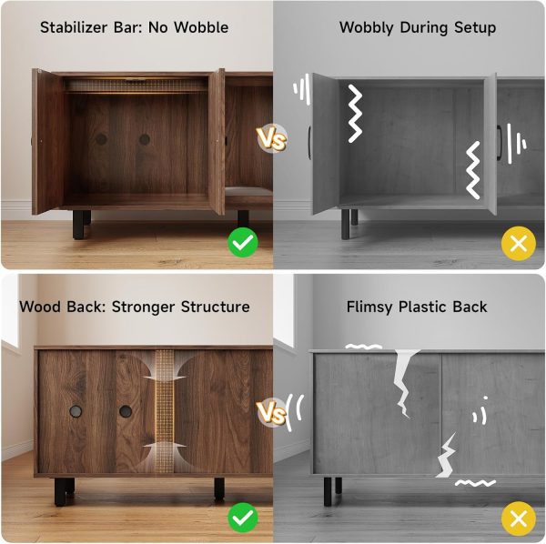 ONBRILL Cat Litter Box Enclosure Double Room Wooden-5
