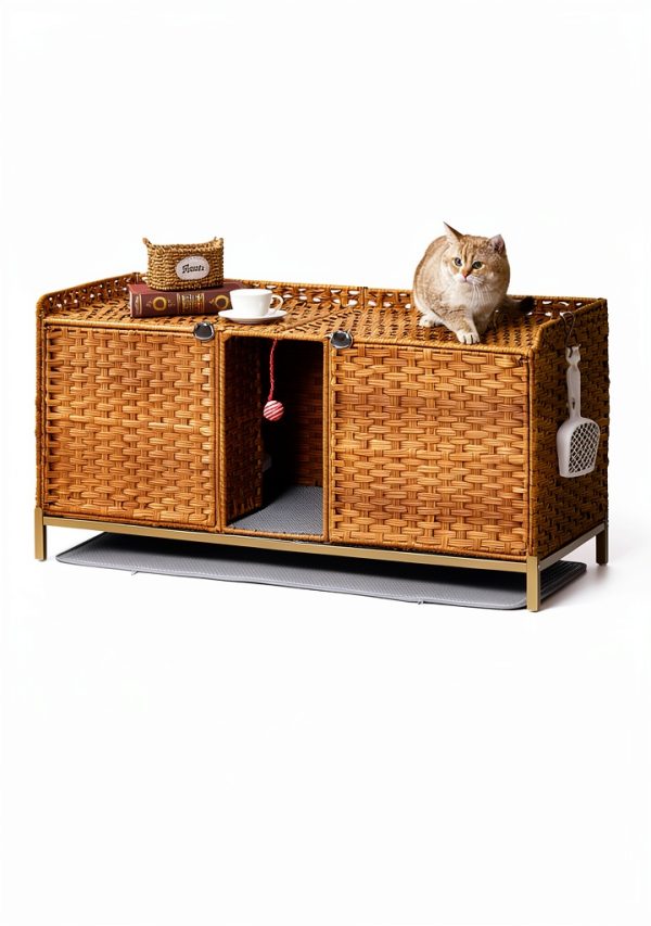 SETVSON Cat Litter Box Enclosure Rattan Furniture Large-2