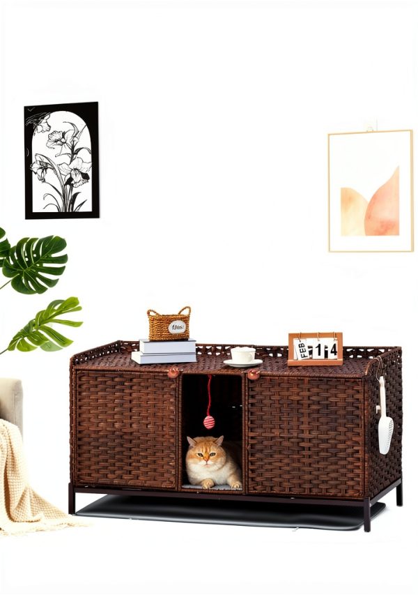 SETVSON Cat Litter Box Enclosure Rattan Furniture Large-6