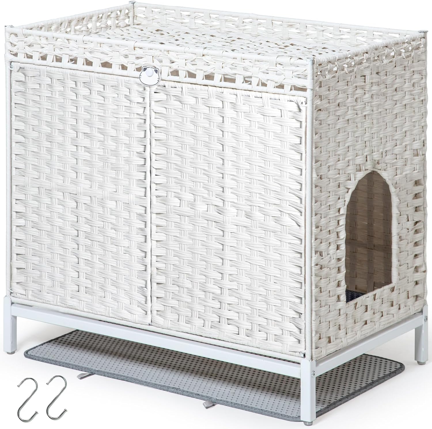 Installing SETVSON Cat Litter Box Enclosure Rattan Furniture Large on a wooden floor