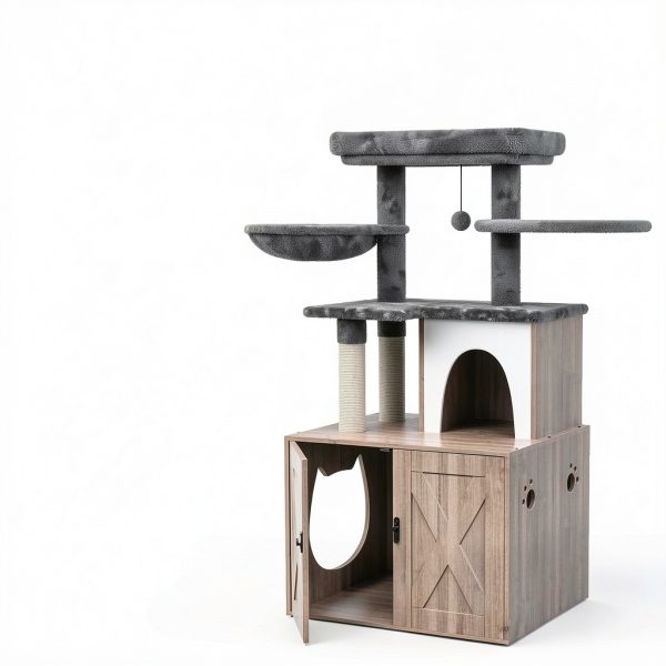 HavenlyYouth Cat Litter Box Enclosure Multi-Level Cat Tree-8