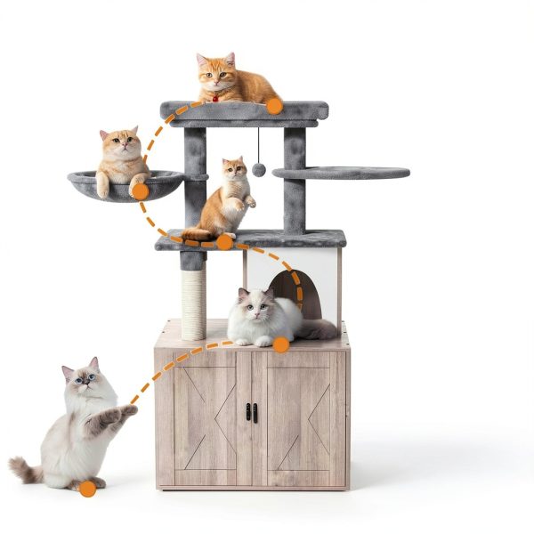HavenlyYouth Cat Litter Box Enclosure Multi-Level Cat Tree-3