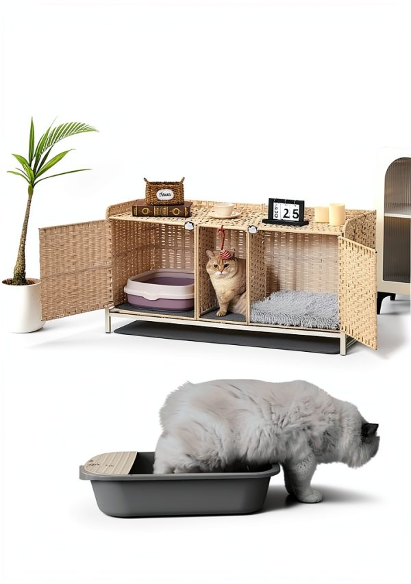 SETVSON Cat Litter Box Enclosure Rattan Furniture Large Size-3