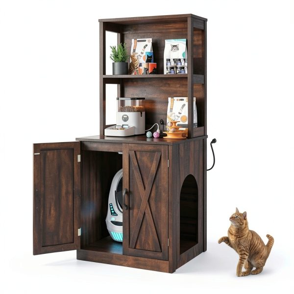 DWVO Cat Litter Box Enclosure Furniture with Charging-8