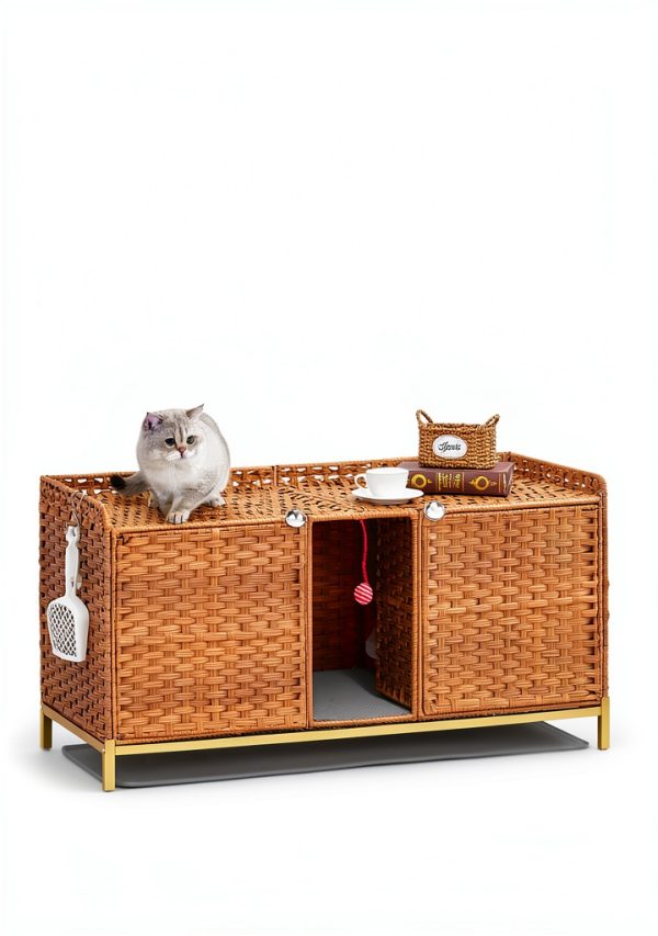 SETVSON Cat Litter Box Enclosure Rattan Furniture Large-1