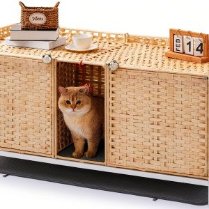SETVSON Cat Litter Box Enclosure Rattan Furniture Large Size-0