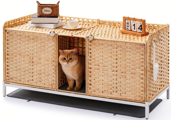 SETVSON Cat Litter Box Enclosure Rattan Furniture Large Size-0
