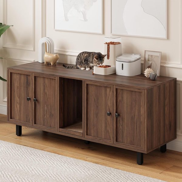 ONBRILL Cat Litter Box Enclosure Double Room Wooden-2
