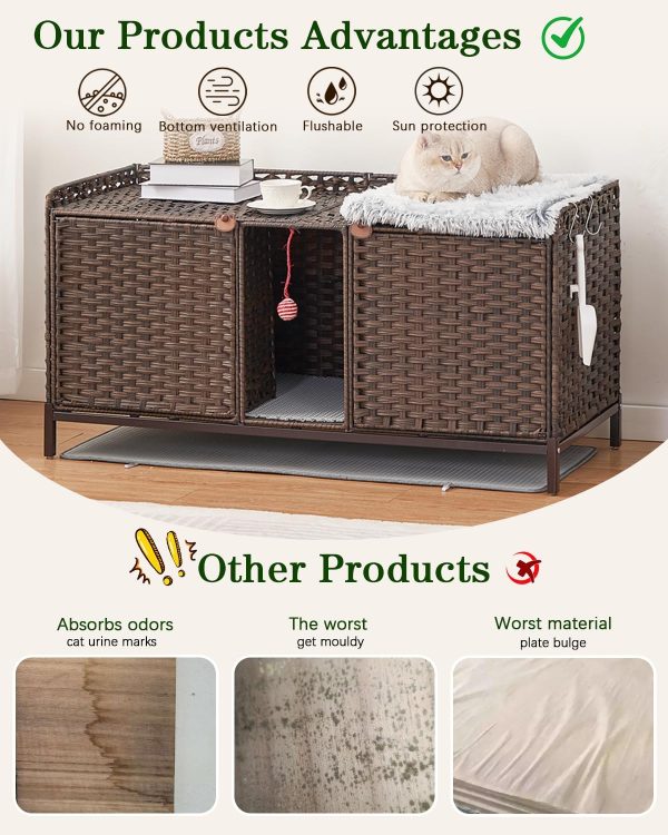 SETVSON Cat Litter Box Enclosure Rattan Furniture Large Size-2