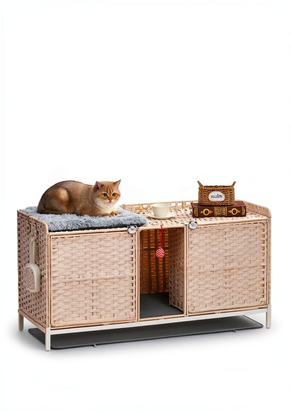 SETVSON Cat Litter Box Enclosure Rattan Furniture Large Size-1