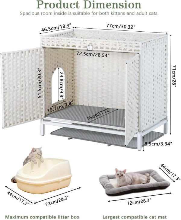 SETVSON Cat Litter Box Enclosure Rattan Furniture Large-3
