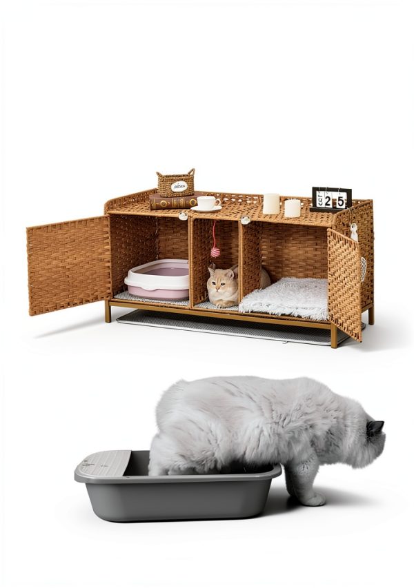 SETVSON Cat Litter Box Enclosure Rattan Furniture Large-3