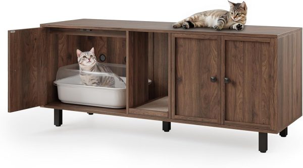 ONBRILL Cat Litter Box Enclosure Double Room Wooden-8