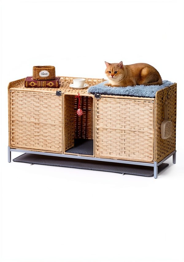 SETVSON Cat Litter Box Enclosure Rattan Furniture Large Size-2