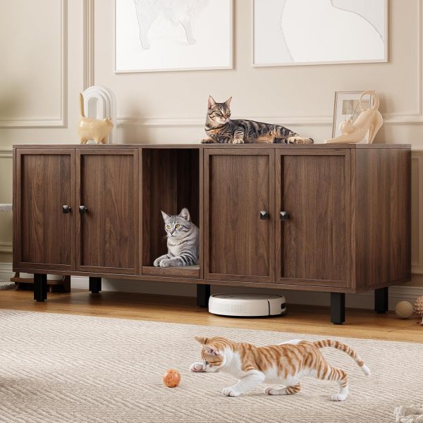 ONBRILL Cat Litter Box Enclosure Double Room Wooden-0