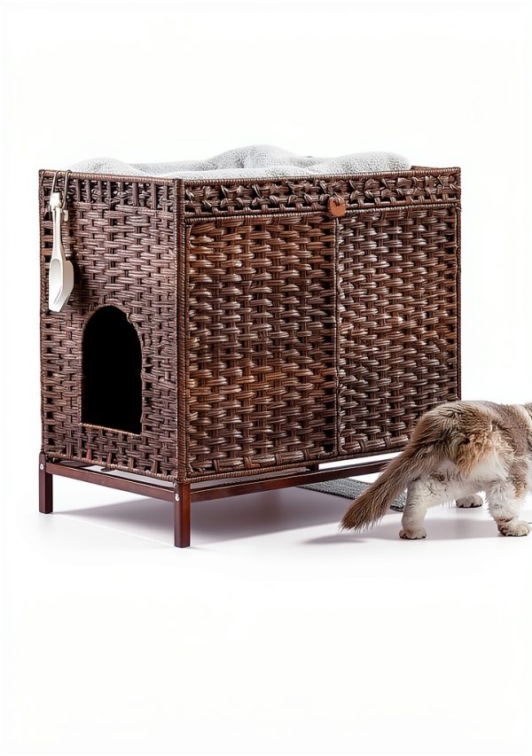 SETVSON Cat Litter Box Enclosure Rattan Furniture Large Size-2
