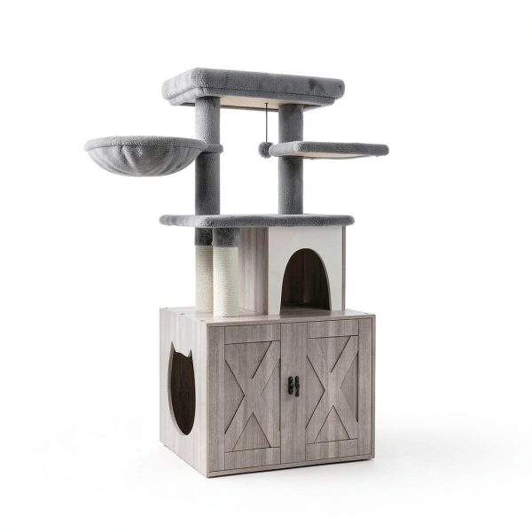 HavenlyYouth Cat Litter Box Enclosure Multi-Level Cat Tree-6