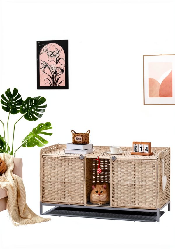 SETVSON Cat Litter Box Enclosure Rattan Furniture Large Size-6