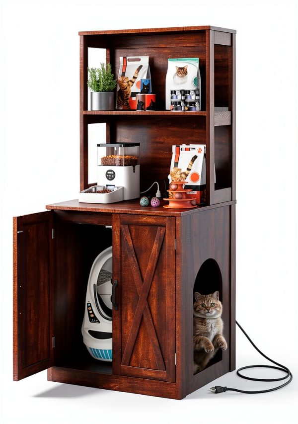 DWVO Cat Litter Box Enclosure Furniture with Charging-1