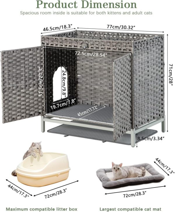 SETVSON Cat Litter Box Enclosure Rattan Furniture Large-3