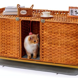SETVSON Cat Litter Box Enclosure Rattan Furniture Large-0