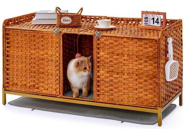SETVSON Cat Litter Box Enclosure Rattan Furniture Large-0