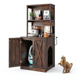 DWVO Cat Litter Box Enclosure Furniture with Charging-0