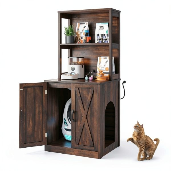DWVO Cat Litter Box Enclosure Furniture with Charging-0