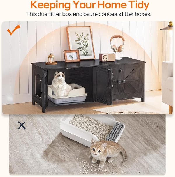 HOOBRO Dual Litter Box Enclosure Furniture Multi Cat Home-3