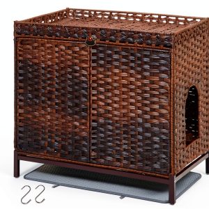 SETVSON Cat Litter Box Enclosure Rattan Furniture Large Size-0