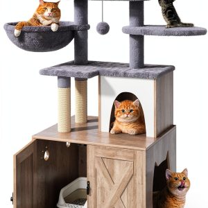 HavenlyYouth Cat Litter Box Enclosure Multi-Level Cat Tree-0