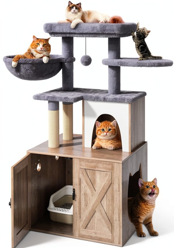 HavenlyYouth Cat Litter Box Enclosure Multi-Level Cat Tree-0