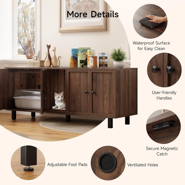 ONBRILL Cat Litter Box Enclosure Double Room Wooden-7