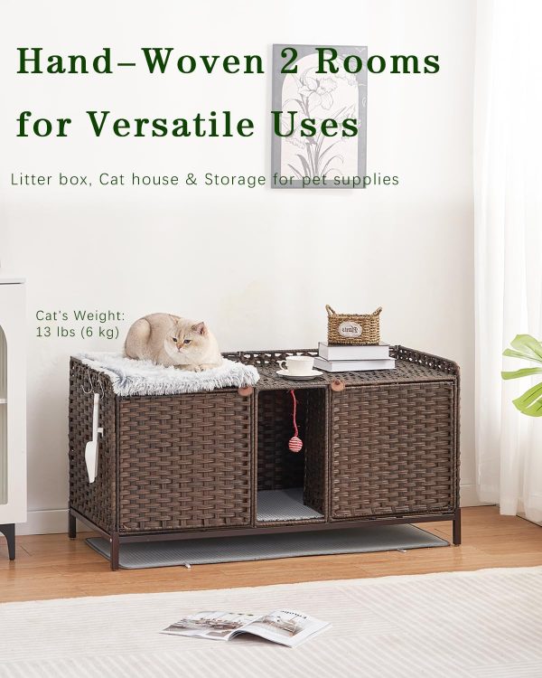 SETVSON Cat Litter Box Enclosure Rattan Furniture Large Size-1