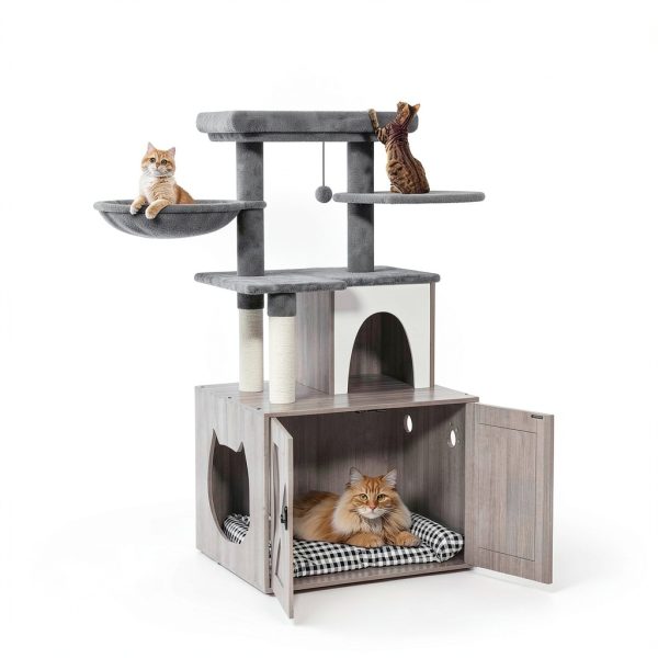 HavenlyYouth Cat Litter Box Enclosure Multi-Level Cat Tree-2