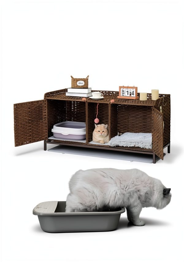SETVSON Cat Litter Box Enclosure Rattan Furniture Large-3