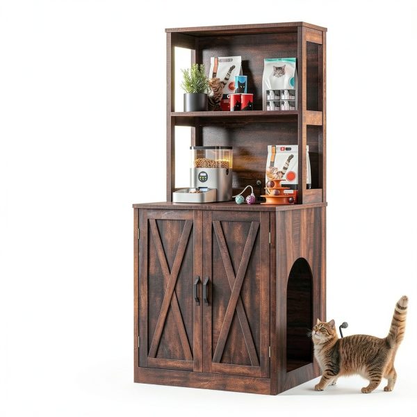DWVO Cat Litter Box Enclosure Furniture with Charging-7