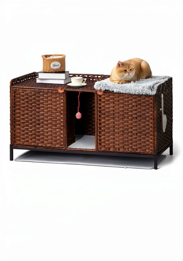 SETVSON Cat Litter Box Enclosure Rattan Furniture Large-2