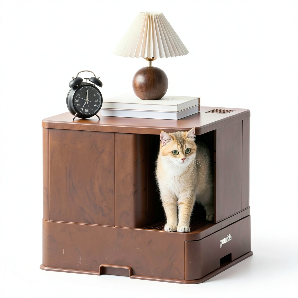 Apollo hidden cat litter box enclosure in a home setting