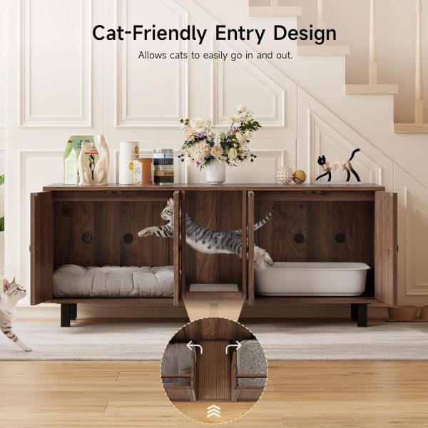 ONBRILL Cat Litter Box Enclosure Double Room Wooden-3