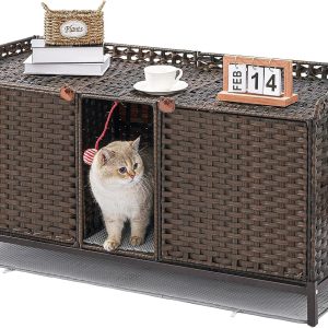 SETVSON Cat Litter Box Enclosure Rattan Furniture Large Size-0