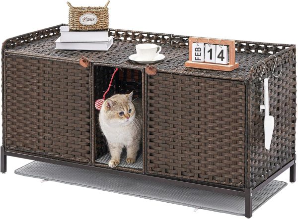 SETVSON Cat Litter Box Enclosure Rattan Furniture Large Size-0