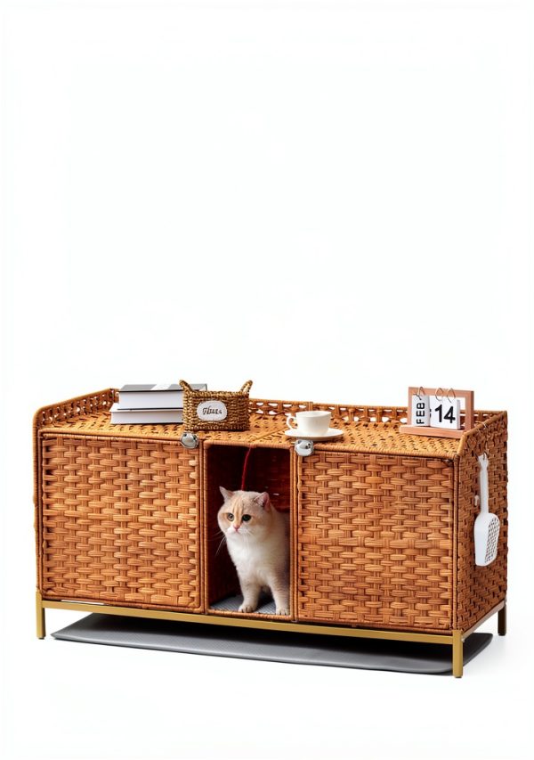 SETVSON Cat Litter Box Enclosure Rattan Furniture Large-6
