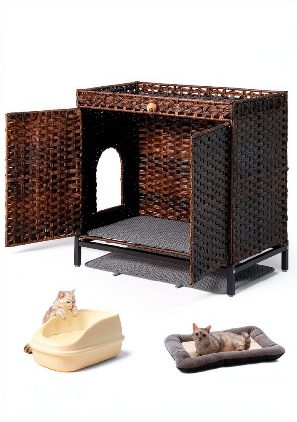 SETVSON Cat Litter Box Enclosure Rattan Furniture Large Size-3