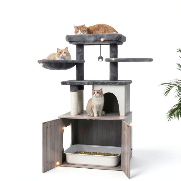 HavenlyYouth Cat Litter Box Enclosure Multi-Level Cat Tree-1