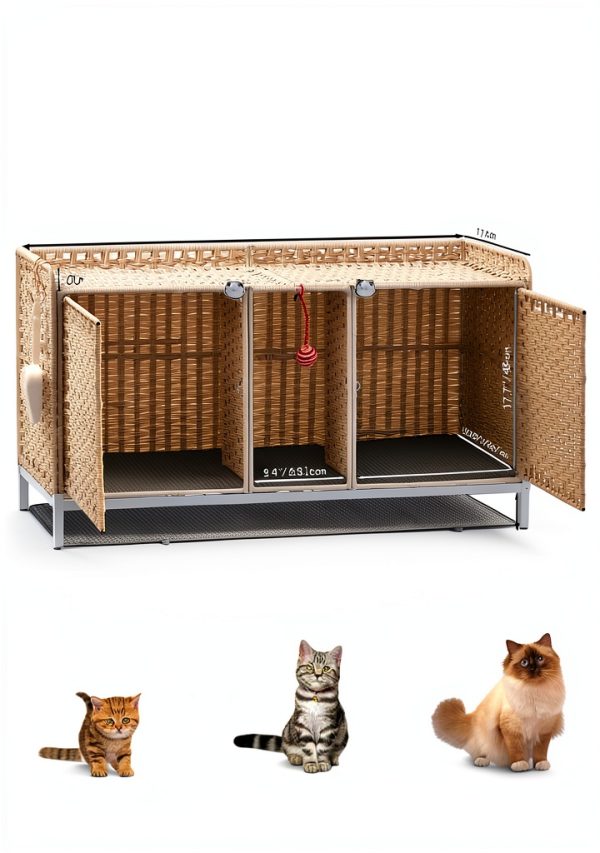 SETVSON Cat Litter Box Enclosure Rattan Furniture Large Size-4