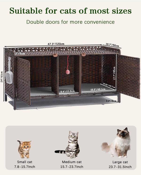 SETVSON Cat Litter Box Enclosure Rattan Furniture Large Size-4